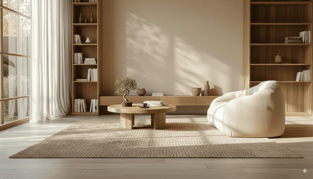 Beautiful living interior with plush area rug